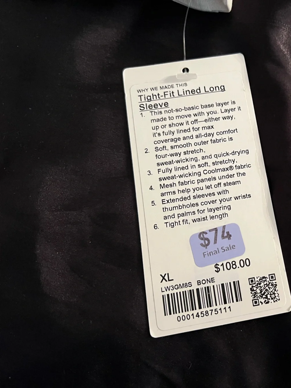 NWT $108 Lululemon Tight-Fit Lined Long-Sleeve Shirt Bone